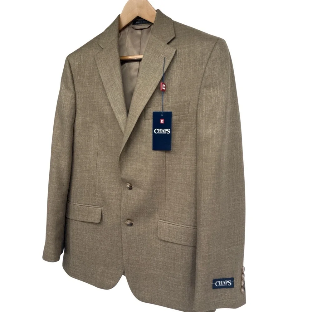 Chaps Men's Classic Fit Sport Coat Blazer 38R Tan Linen Blend‎ Two Button NWT